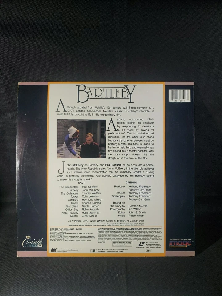 BARTLEBY Laserdisc LD VERY GOOD CONDITION VERY RARE GREAT FILM PAUL SCOFIELD - Image 4 of 4