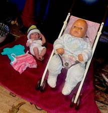 2 Beautiful Vintage Baby Boys Lifelike Vinyl Silicone Newborn Dolls & 1 Troller