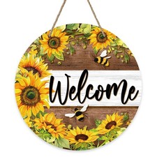 Bolisom Welcome Spring Summer Sunflower Front Door Sign, Flower 12x12, Bee