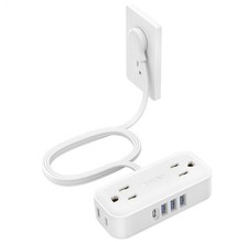 TROND Travel Power Strip with USB Ports, 5ft Flat Plug Extension 5 FT, White