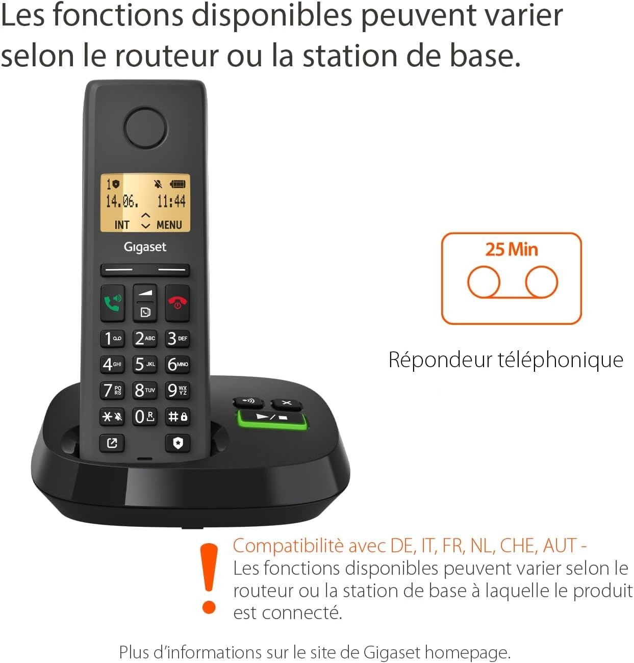 Gigaset Pure 220A téléphone fixe haut de gamme avec répondeur
