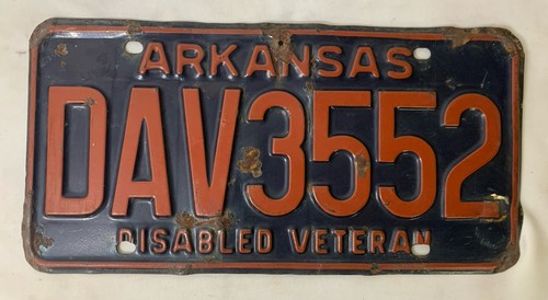 Vtg Arkansas License Plate - Disabled Veteran - DAV #3553, Red / Navy Blue