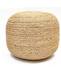 - Natural Braided Ottoman Pouf - Cozy Bohemian Jute/Hemp Hand Crafted Casua...