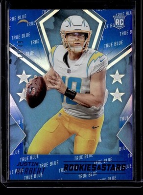 JUSTIN HERBERT #/49 2020 PANINI ROOKIES & STARS TRUE BLUE RC CHARGERS