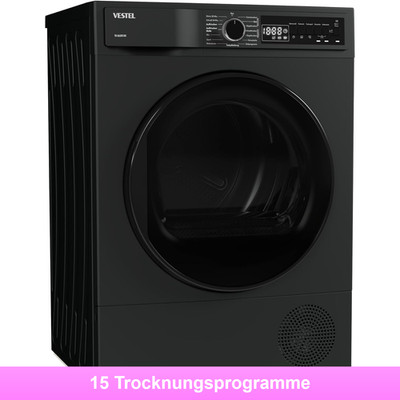 Vestel Wärmepumpentrockner 8kg Frontlader Wäschetrockner Schwarz Schontrommel