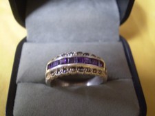925 Sterling Silver Ladies Amethyst Marcasite Ring 5.5 grams