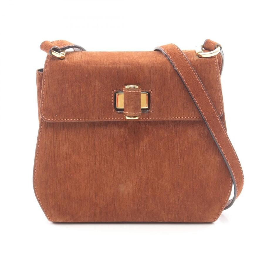 Salvatore Ferragamo Gancini Suede Brown Crossbody Shoulder Bag Auth