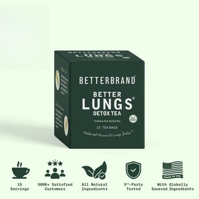 Betterbrand Lung Health Tea,Caffeine-Free Herbal Blend with Mullein,Ginseng