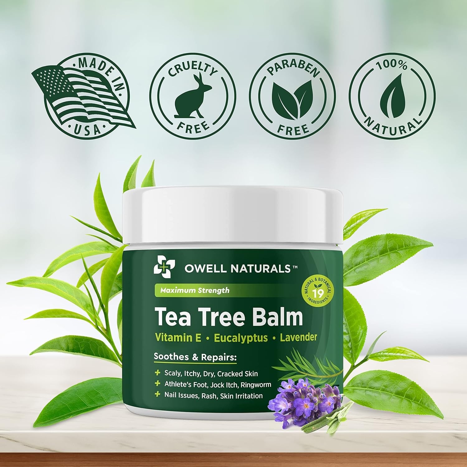 OWELL NATURALS Tea Tree Balm Oil Vitamin E for feet, Itchy, Dry Skin, Rashes
