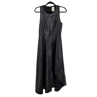 NWT Cinq A Sept Black Vegan Leather Zelda Sleeveless High Low Midi Dress Size 4