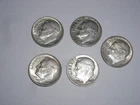 Lot of 5 Roosevelt Dimes 90% Silver 1964 D / 1962 D / 1957 -1959 - 1964 No Mark