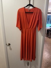 Asos Dress Size 8 Red Orange Pleated Butterfly Sleeve 