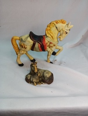 Vintage Lot Of Two Resin Big One 5'' Tall  Carousel Horse Small One Horse And...