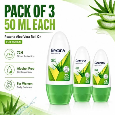 Rexona Aloe Vera Women Roll On Deodorant 50ml Pack of 3 Antiperspirant Fresh FS