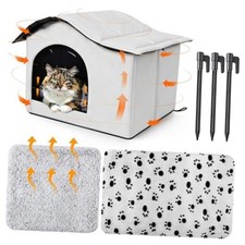 Self-heating Outdoor Cat House Weatherproof Insulated Stray Pet Feral Cat