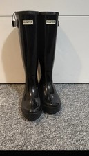 Hunter Women's Original Tall Gloss Wellington Boots black UK7 Brand New
