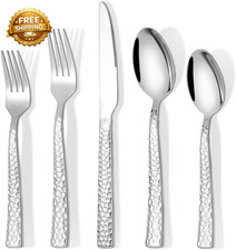 60 Piece Silverware Set for 12  Stainless Steel Hammered Flatware Set Kitchen