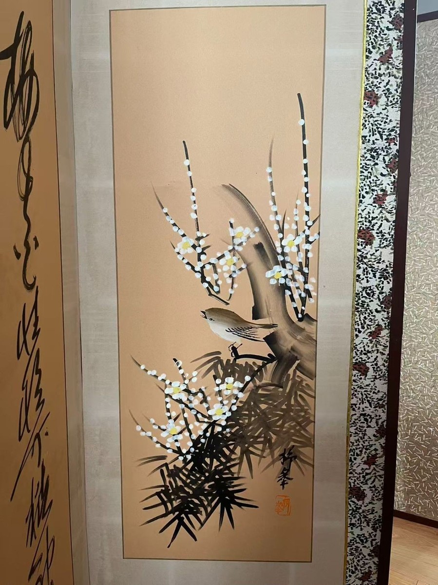 昭和レトロ 御堂 御肉筆屏風 吉峯 日本画 書 6枚 パーテーション 衝立 Japanese antique Byobu 6 panel folding screen Art | eBay