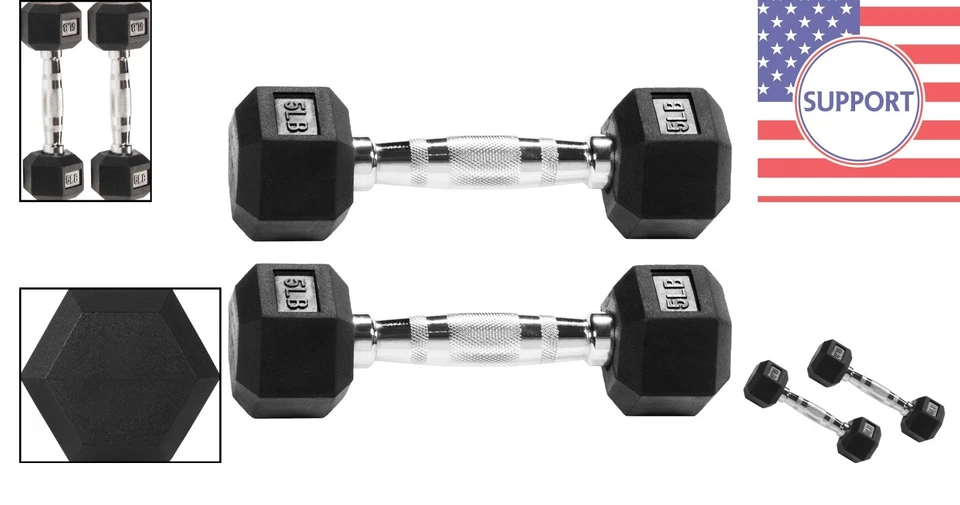 Par de mancuernas hexagonales de 5 lb con diseño sin balanceo - Perfecto para entrenamientos específicos Foto 2 de 4