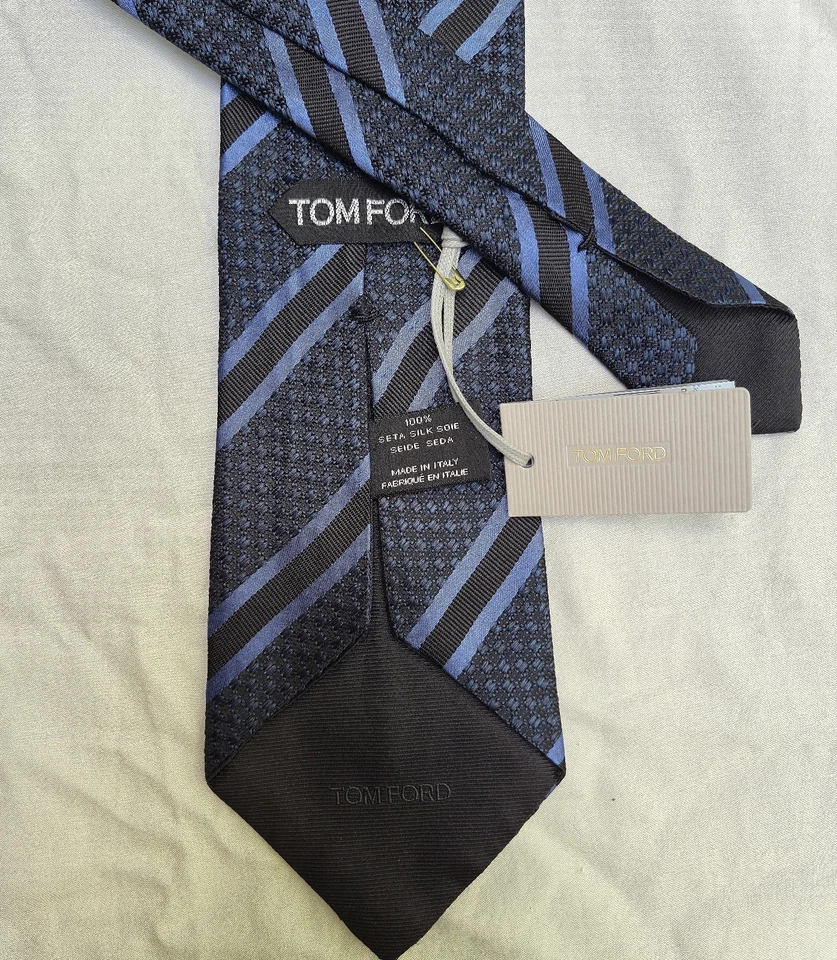 Corbata de seda tejida a rayas gris negro azul Tom Ford nueva con etiquetas Italia $280 Foto 2 de 4