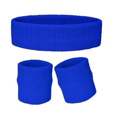 3 Pieces Sweatbands Set, 1 Pieces Sports Headband and 2 Pieces Blue