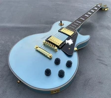 Custom Electric Guitar Bone Nut Glossy Metal Blue Finished Solid Body Guitarra