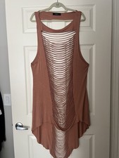 Forever 21 Womens T Shirt Dress L Distressed Beach Coverup Festival Hippie Boho