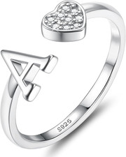 Herz Ring Silber 925 Damen mit Buchstaben Verstellbar Ringe Frauen Stapeln Daume