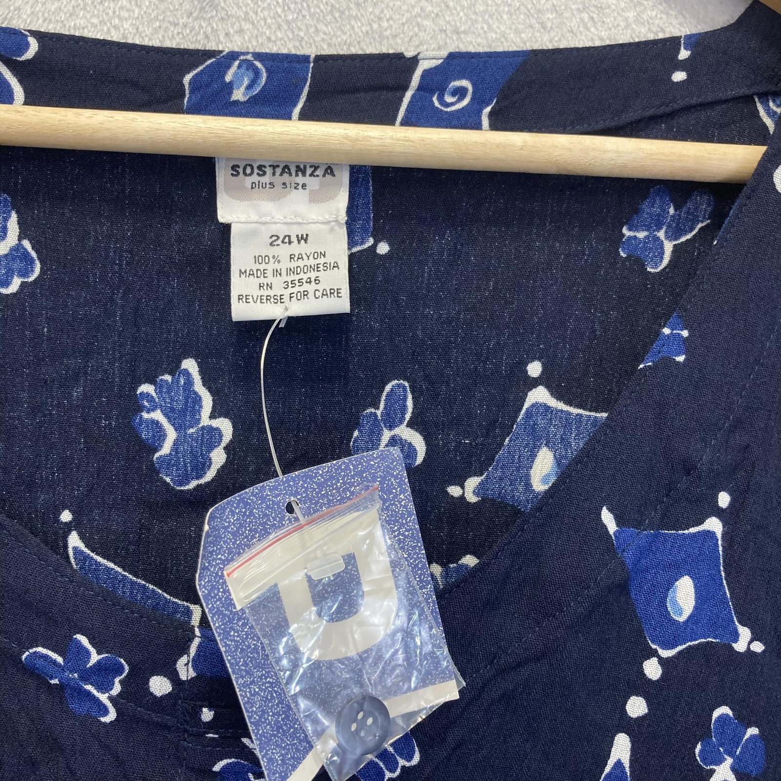 NWT Sostanza Button Up Blouse Top Womens Size 24W Navy Blue Lightweight Shirt