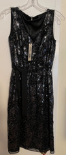 Elie Tahari Black Sequin Sleeveless Cocktail Dress Knee length sz 2 NEW NWT tags