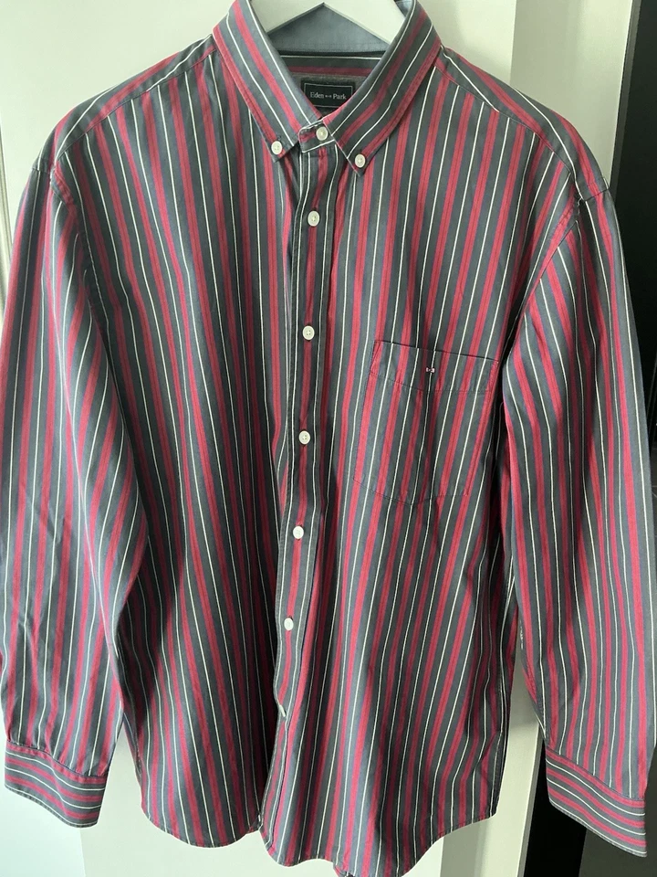 Eden Park Men’s 2XL Striped Shirt Navy Red Button Down Long Sleeve Cotton - Image 3 of 4