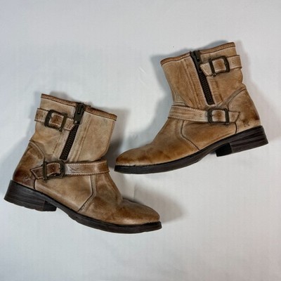 Roan Bed Stu Celebration Leather Harness Boots Cognac Tan Womens 8 Biker Ankle 