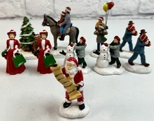 Lot of 10 FG Square Christmas Village Figurines People Santa Snowman Victorian