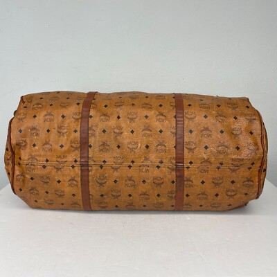 MCM Munchen Cognac Canvas Leather Large Duffle Weekender Travel