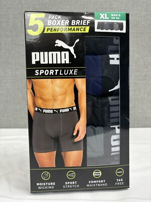 Puma Men's Microfiber Boxer Brief, 5-pack Size XL Black Grey
