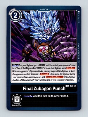 Final Zubagon Punch BT4-109 Common Black Option Digimon Card CCG