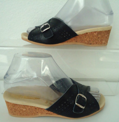 Worishofer 251G Women's Black leather Cork Wedge Slide Sandal US 6/EU 36