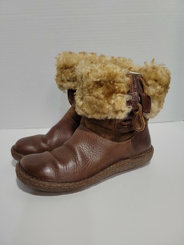 BORN BROWN LEATHER FAUX FUR WINTER LADIES 7 BOOTS - Picture 2 of 7