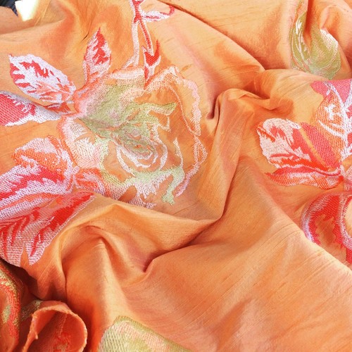 Soie Sauvage Changeante Feu - Vente Au Mètre, Tissu D'Ameublement Luxueux, Couleur Orange
