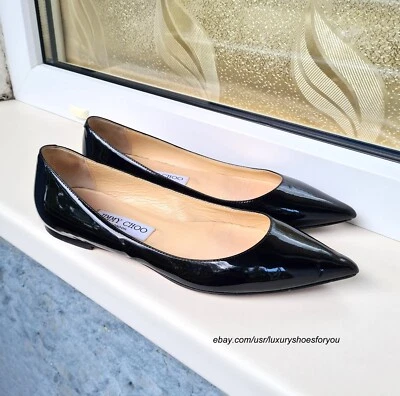 JIMMY CHOO Alina Black Patent Leather Flats gr. 37 - Bild 1 von 4