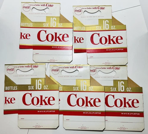 5 Vintage Coke Coca-Cola 6 Pack Bottle 16oz  Cardboard Carrier Unused