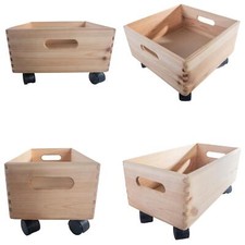 Wooden Wheeled Storage Crates | 2 Sizes | Plain Wood Box Moving Containers