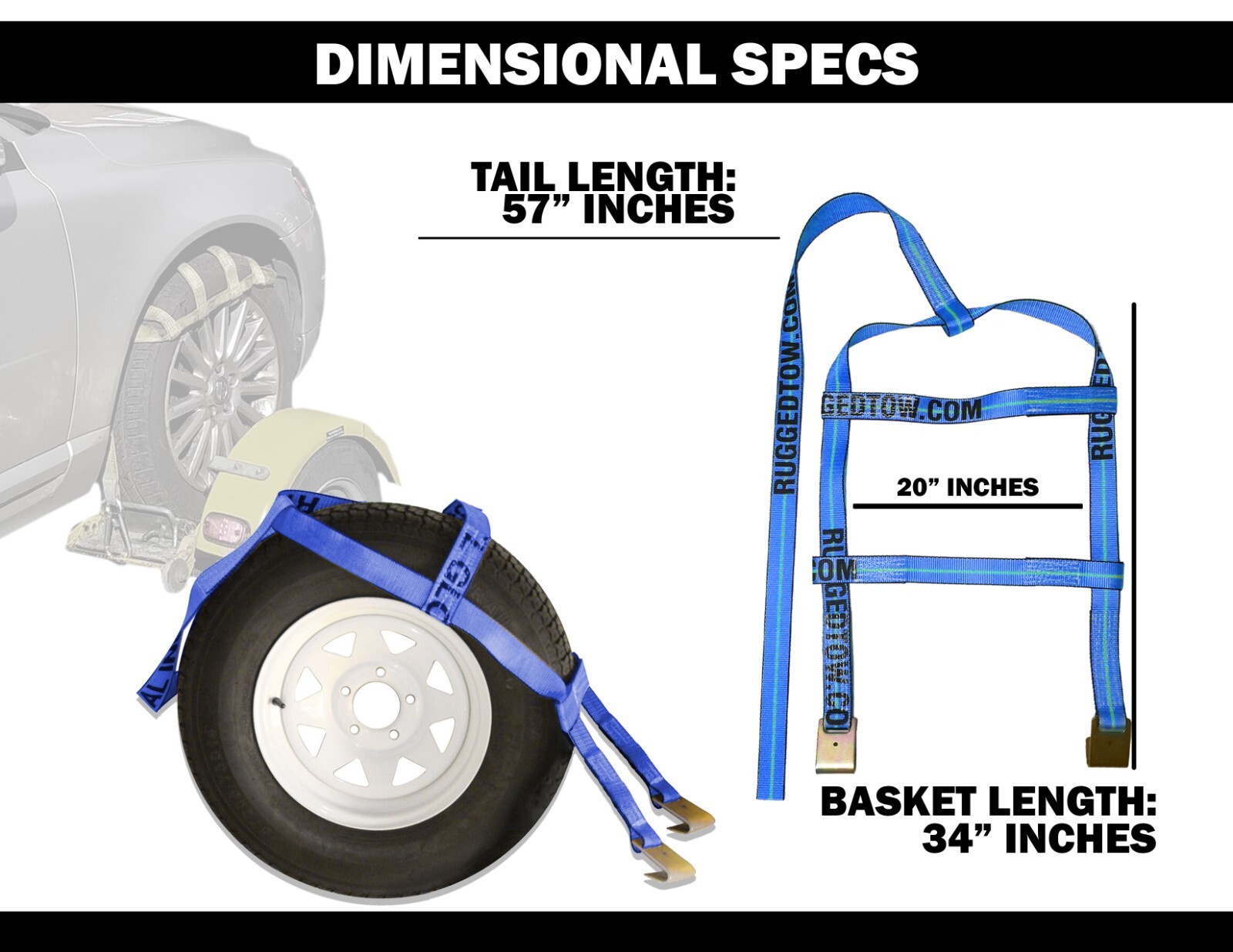 Two (2x) Black Demco Kar Kaddy Tow Dolly Straps Rugged Weave Axle w