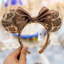 Animal Kingdom Giraffe Print Brown Sequin Bow Minnie Ears Disney* Parks Headband