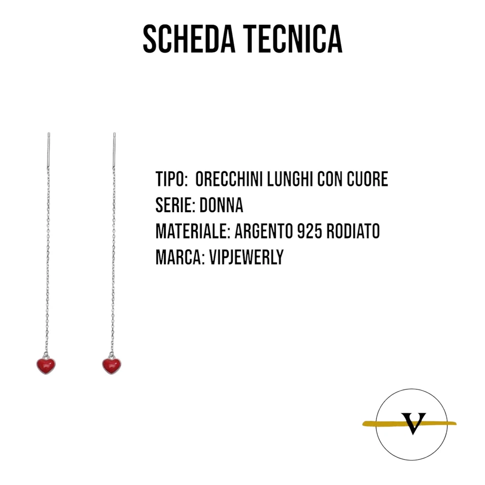 ORECCHINI DONNA LUNGHI CON PENDENTE  A CUORE  IN ARGENTO 925 RODIATO - Immagine 4 di 4