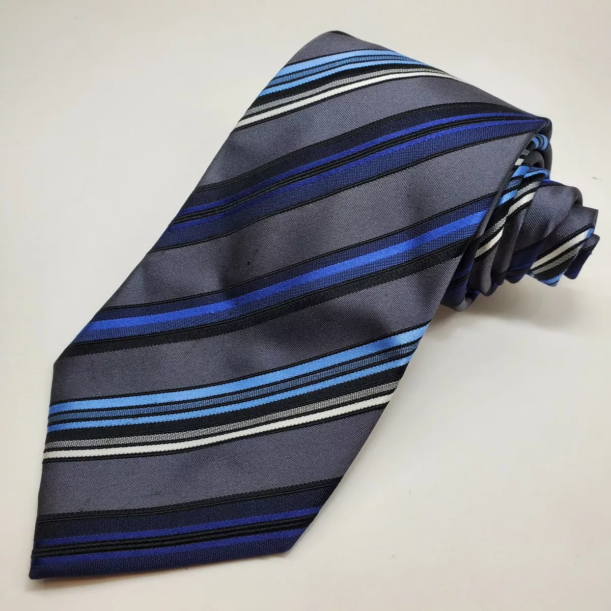 Kenneth Cole Reaction Men Tie Blue Gray Striped 100% Silk Formal Necktie |  eBay