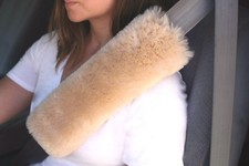 2 Cream Tan 12 Inch Long Merino Sheepskin Seat Belt Shoulder Strap Pad Cover Usa