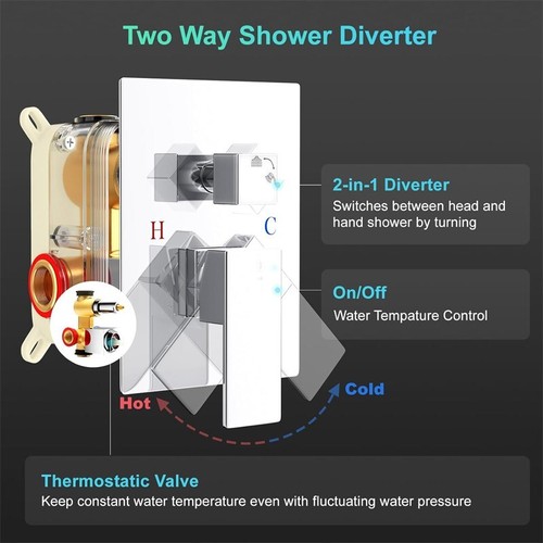 Bathroom Shower Faucet Set Luxury Rainfall Shower Head Combo System Mixer Valve - Picture 109 of 332