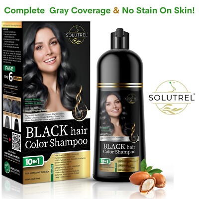 Hair Color Shampoo, Natural Ingredients, 10 in 1 Hair Dye, Chemical Free - Black