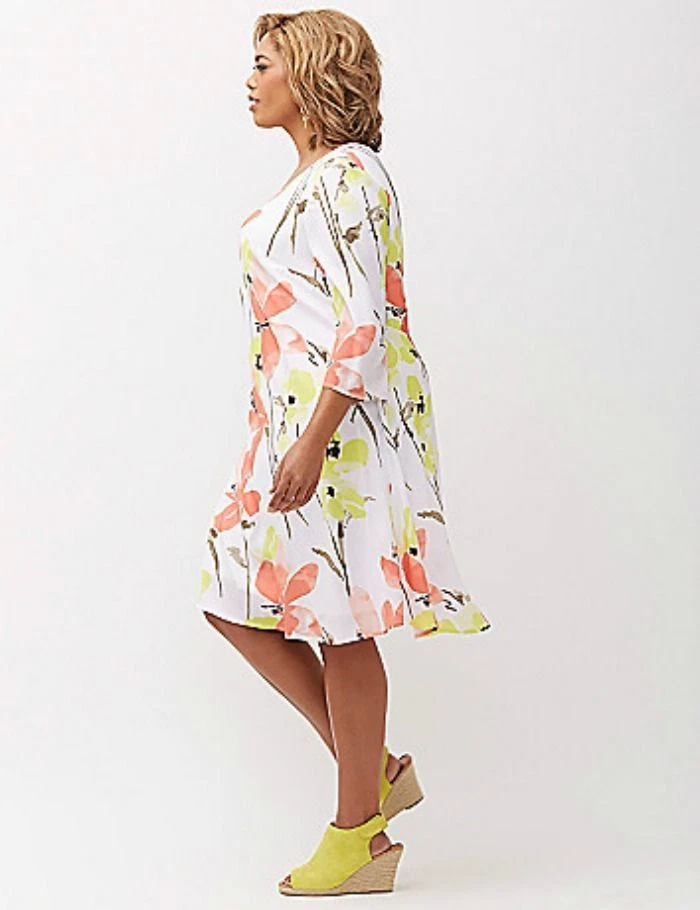 NUEVO CON ETIQUETAS - Vestido Lane Bryant $80 Estampado Retro Floral Gasa Midi 2X 3X 22/24 Foto 2 de 4